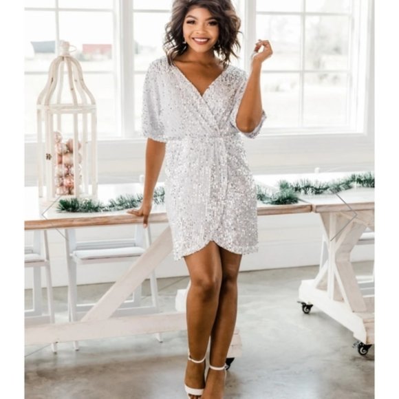 Pink Lily Dresses & Skirts - Pink Lily brilliant heart silver sequin dress